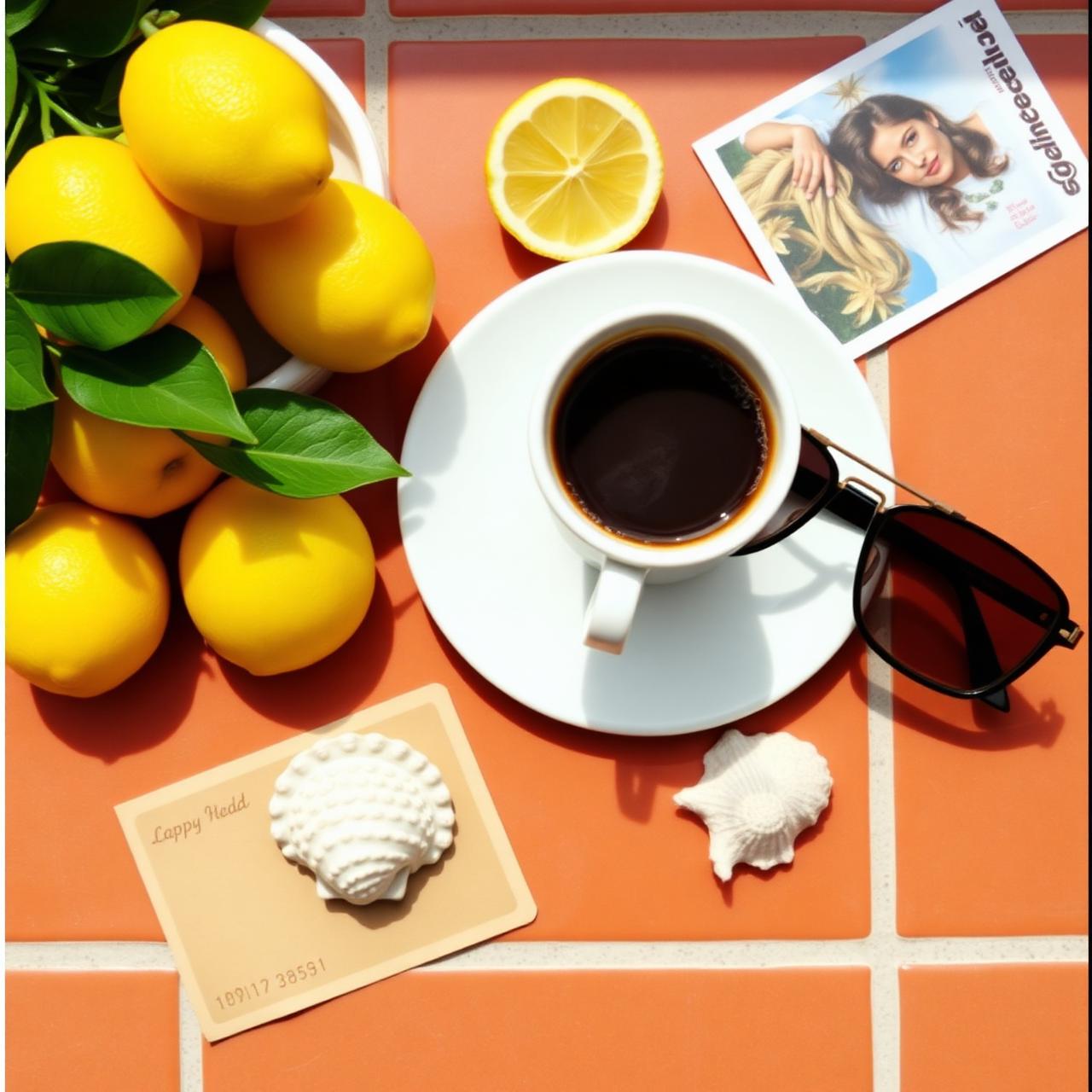 Lemons and espresso flatlay